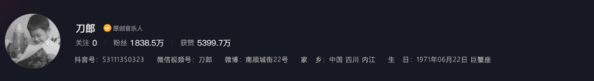 刀郎抖音号：53111350323 微信视频号：刀郎 微博：南顺城街22号